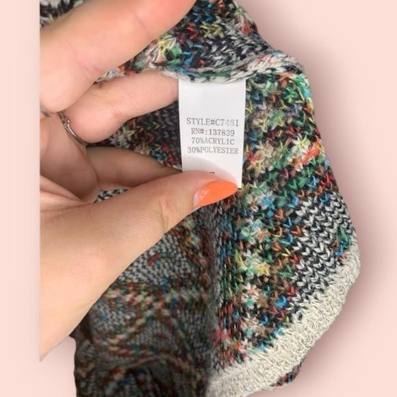 Debut  Rainbow Aztec Longline Open Front Cardigan, Size S - Picture 4 of 5